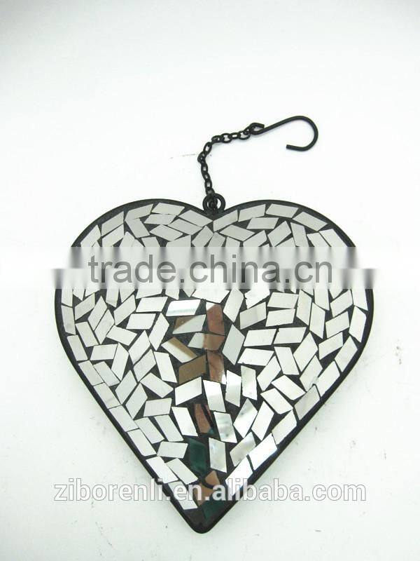 Valentine Day Gift Silver Crackle Glass Mosaic Heart Shaped Glass Ornaments