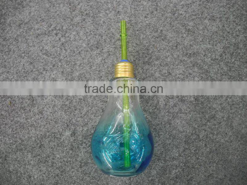 home goods colored bulb shape glass beverage bottle with straw