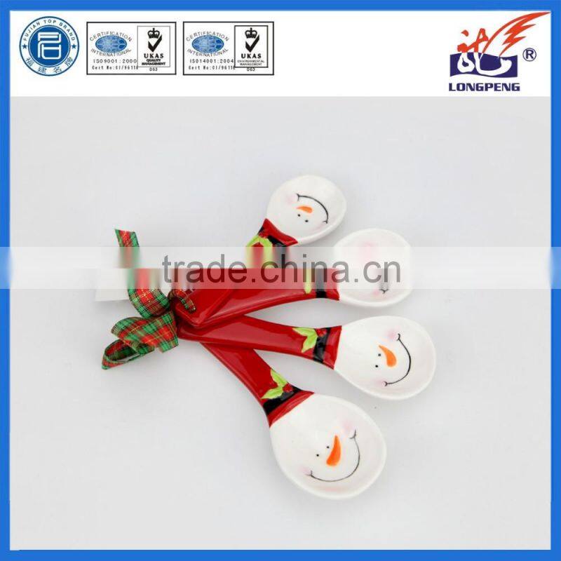 Hand Painted Christmas Ceramic Snowman Measuring Spoons Set w/Ribbon Christmas Kitchen Decor