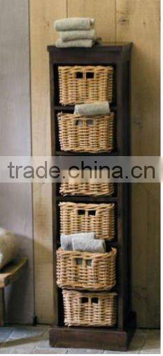 wooden bedroom wall cabinet with rattan drawer