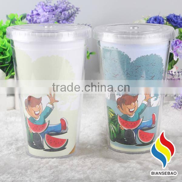 Double Wall Plastic Tumbler with Removable Paper Insert