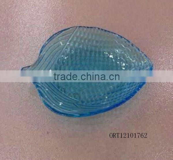 leaf shape hot melt blue glass plate