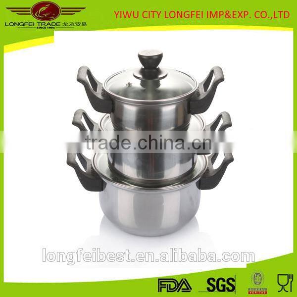 3pcs cylindrical stainless steel soup pot set with steel string handle