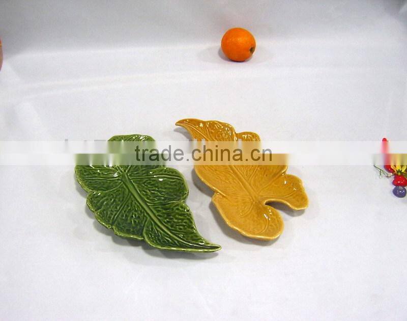 hot sale hotel using ceramic green leaf plates