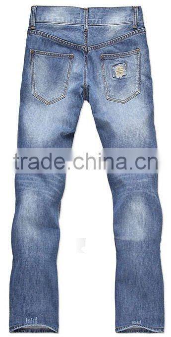 Men's 100% cotton woven jeans with fashion washing