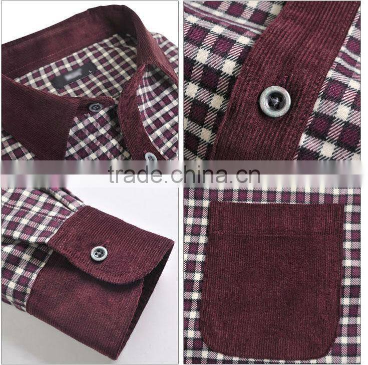 Men's plaids with corduroy collar 100% cotton t-shirt