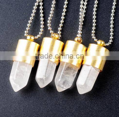 2015 Bullet Shape Natural Stone Necklaces Natural Stone Pendant crystal necklace Crystal Gold Metal Necklace