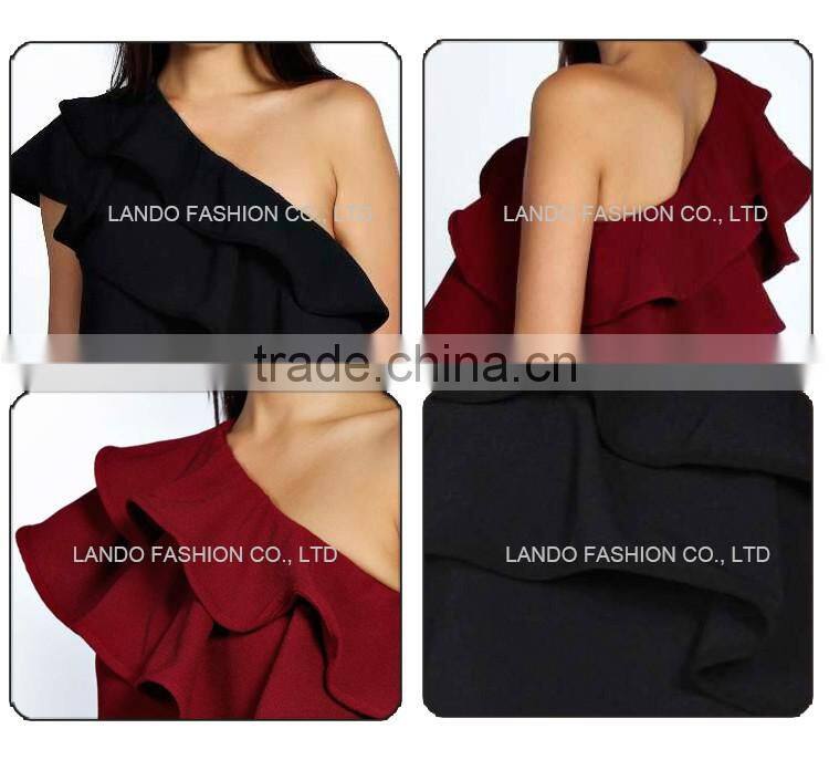 woman casual one piece mini dress new arrivals one shoulder double ruffle dress 2016