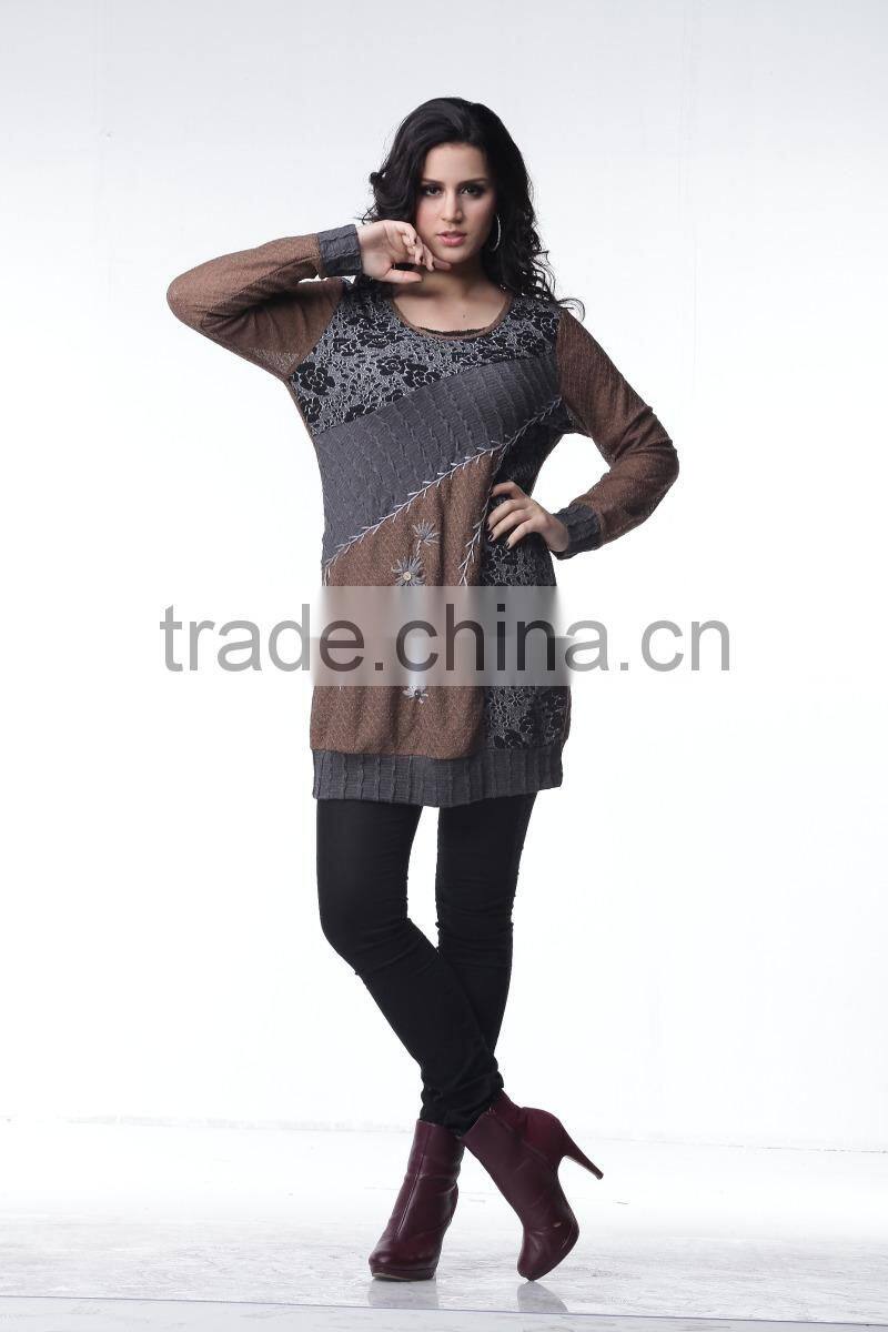 2013 Hot Selling Color Block Long-sleeved Round-neck Ladies Sweater