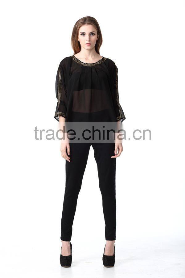 High Quality Fashion Embellished Tops Ladis Blouse