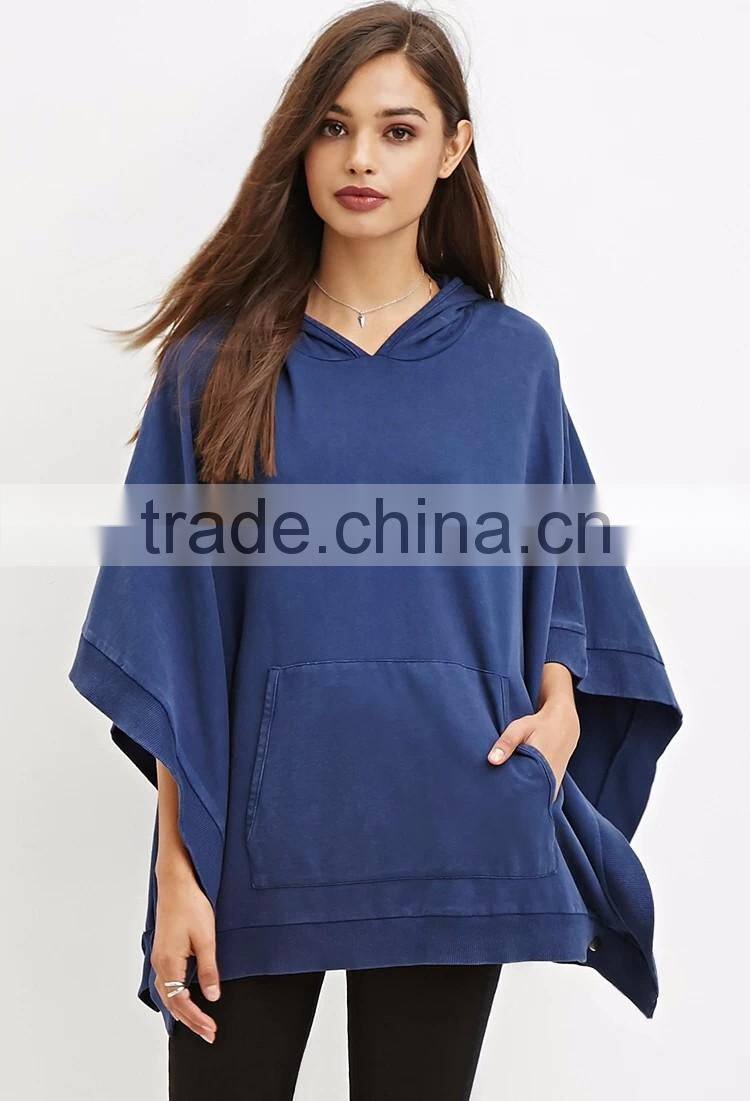 2016 Factory New Lady Knit Hooded French Terry Poncho