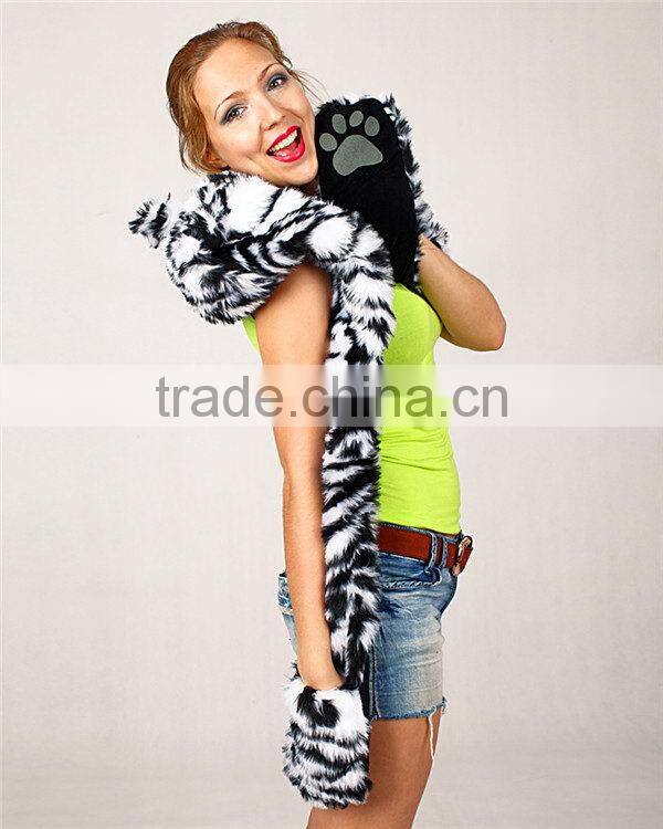 Super quality useful comfortable funny animal hood hat and scarf