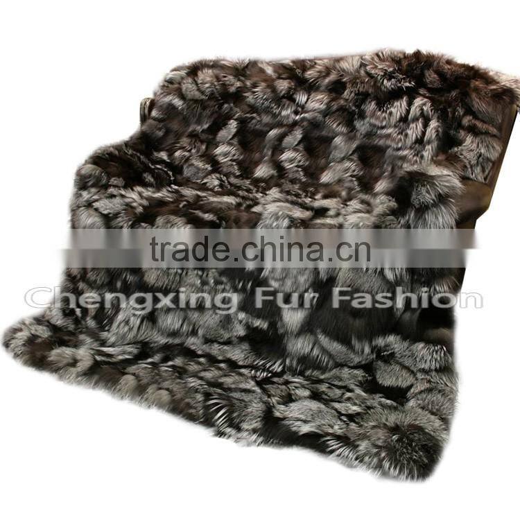 CX-D-116 Wholesale Luxury Real Silver Fox Fur Throw And Fur Blanket