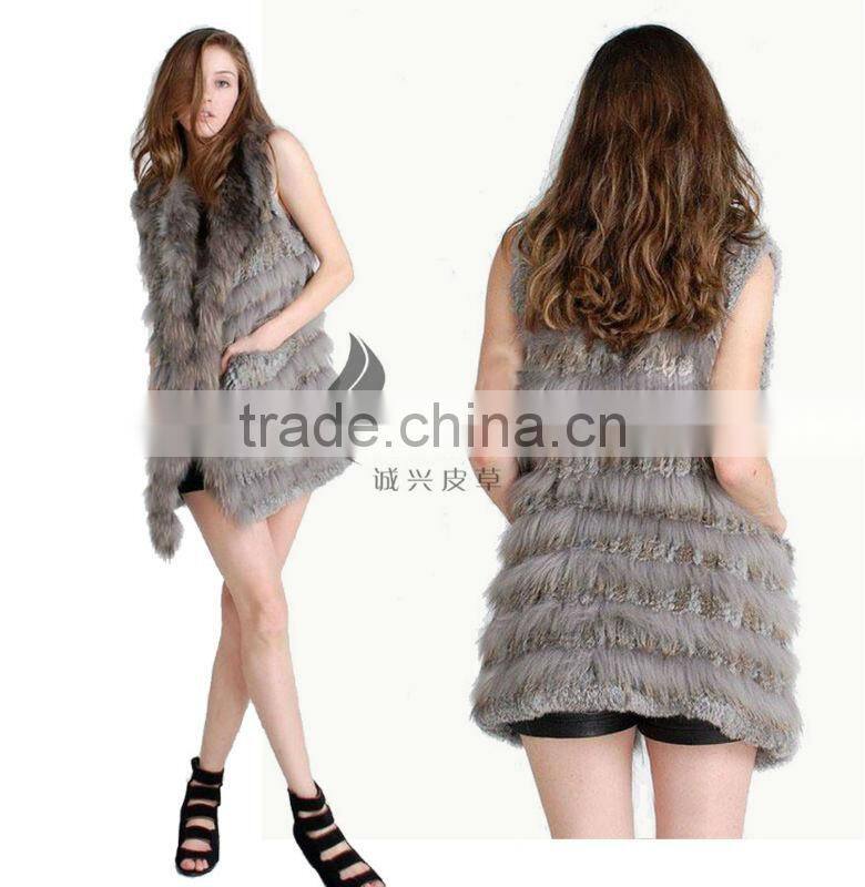 CX-G-B-116A Europe Design Natural Rabbit Fur Sleeveless Long Vest