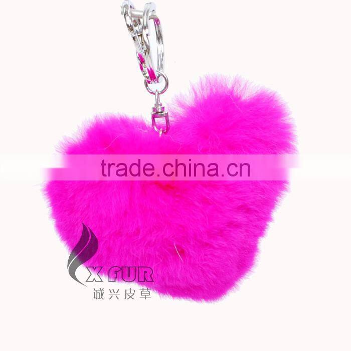 CX-R-46 Wholesale Heart Shape Genuine Rabbit Fur Keyring