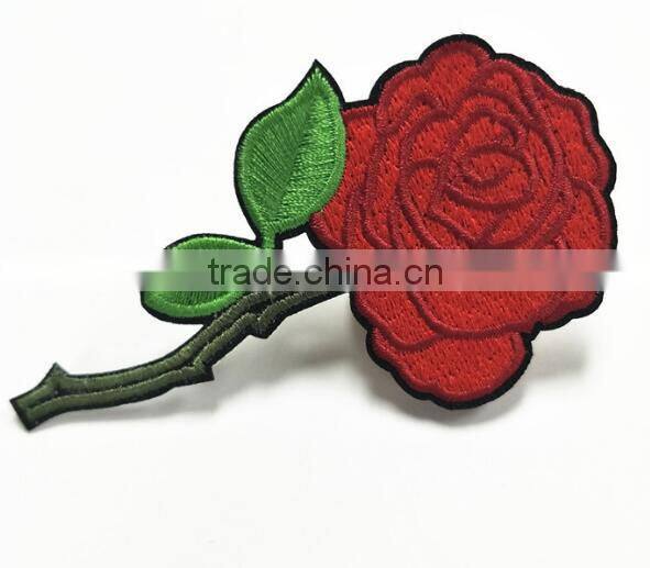 factory price Iron on embroidery patch red flower embroidery patch for cloth