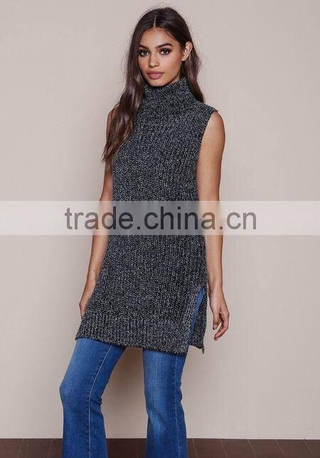MGOO Hot Sale Women Turtleneck Sweaters Dress Vest Sleeveless Fashion Charcoal Knitted Dress For Winter