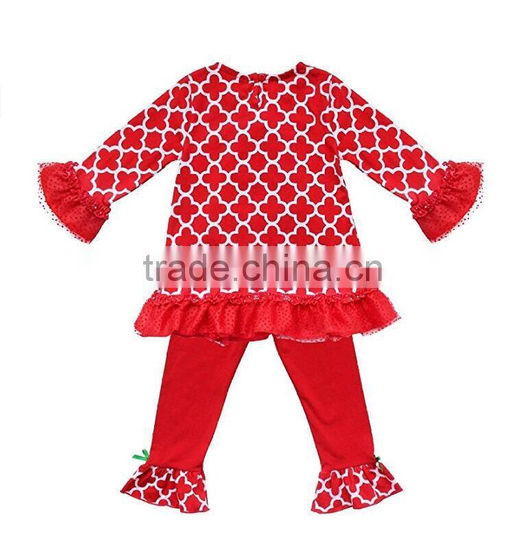 2017 New styles children's christmas outfits baby girls ruffle boutique clothing suit