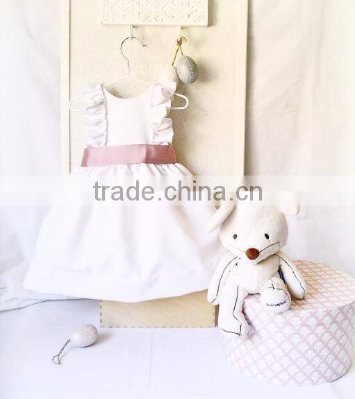 White Dress Girls Frocks Ruffle Sleeve High Waist Ribbon Summer Children Clothes