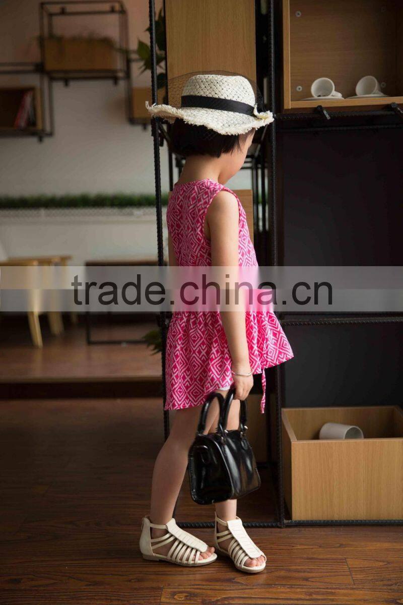 COOL KID ZONE 2016 summer children girl print V neck chiffon short sleeveless dresses design girl dress