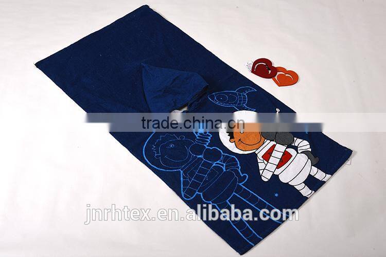 Alibaba Trade Assurance combed cotton screen printing velour beach kids hooded poncho towel