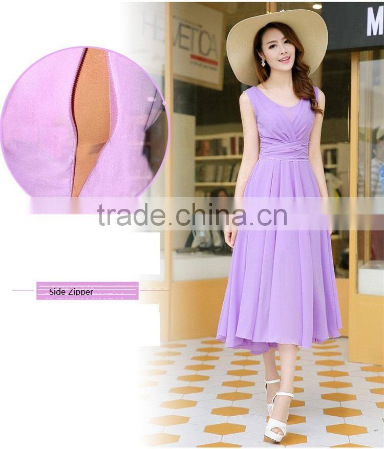 2016 Summer Hot sale Sleeveless V neck Long dress skirt for girls beach dress