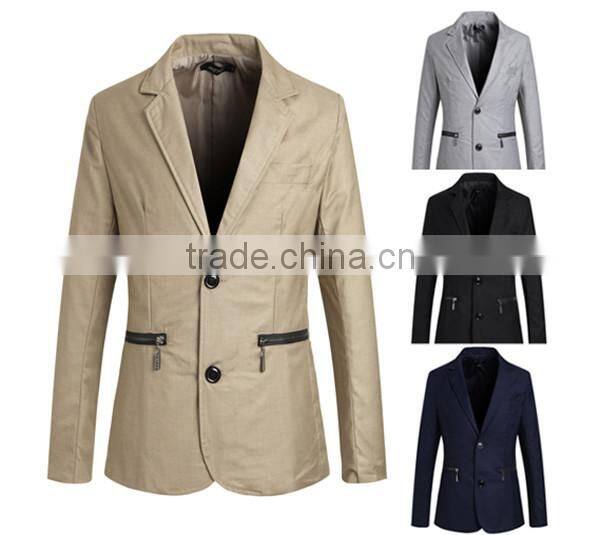 1pc hot sale with zipper pattern turn down callor long sleeve cotton and polyester bussiness blazer