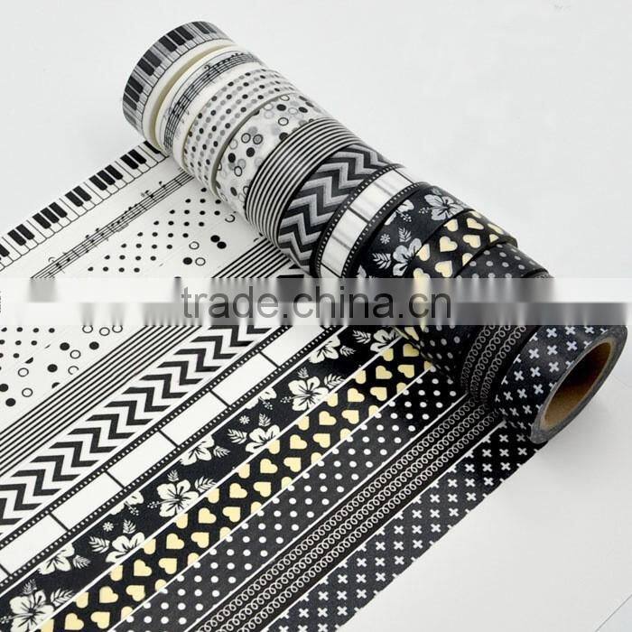 1.5cm*10m white and black washi tape customized paper tape planner accessories