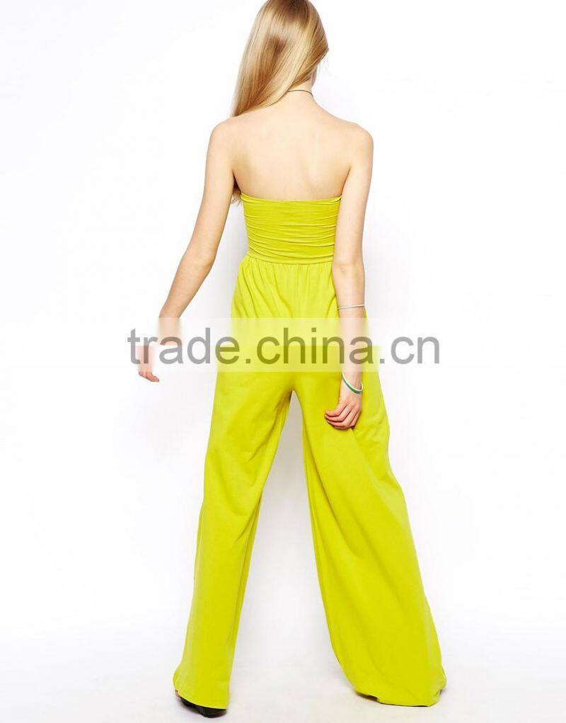 2015 Sexy One Piece Yellow printing Jumpsuit with Wide Leg for Summer Beach Custom Korean style free size