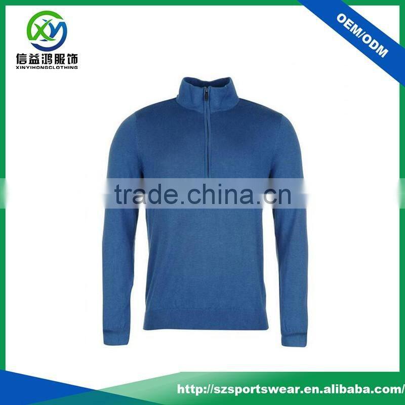Top Quality Blue Color Men Knitwear , OEM Custom Brand Golf Knit Hoody