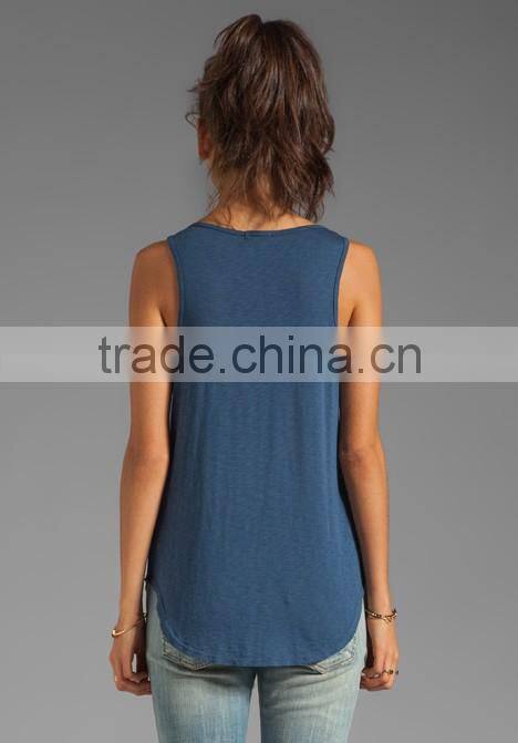 Front Breast Pocket Slub Jersey Boyfriend Casual Tank Tank for Girls