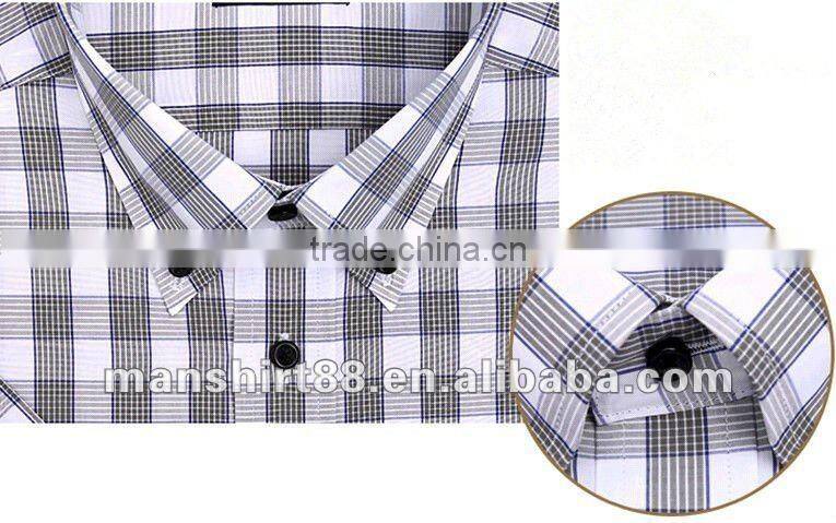 Latest Attractive style plaids 100%Organic Cotton Yarn dyed Men casual short sleeve shirt with Button-down collar