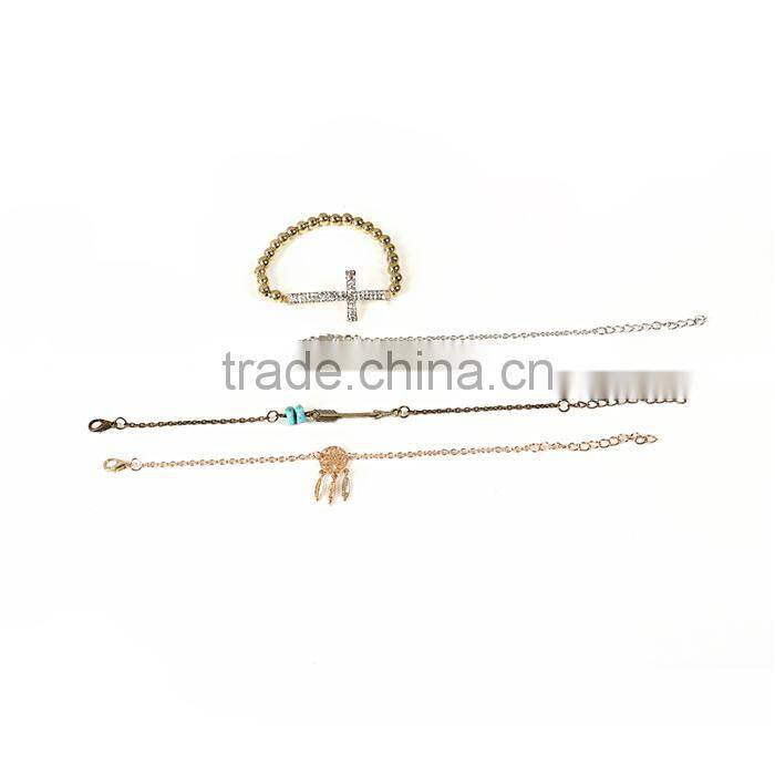 Jewelry Set/Bracelets Set Gold Plated Black Arrow Dreamcatcher Clear Rhinestone