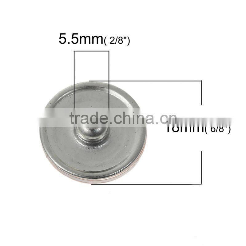 18mm Resin Fit Snap Button Bracelets Round Silver Tone At Random Dot Pattern , Knob Size: 5.5mm