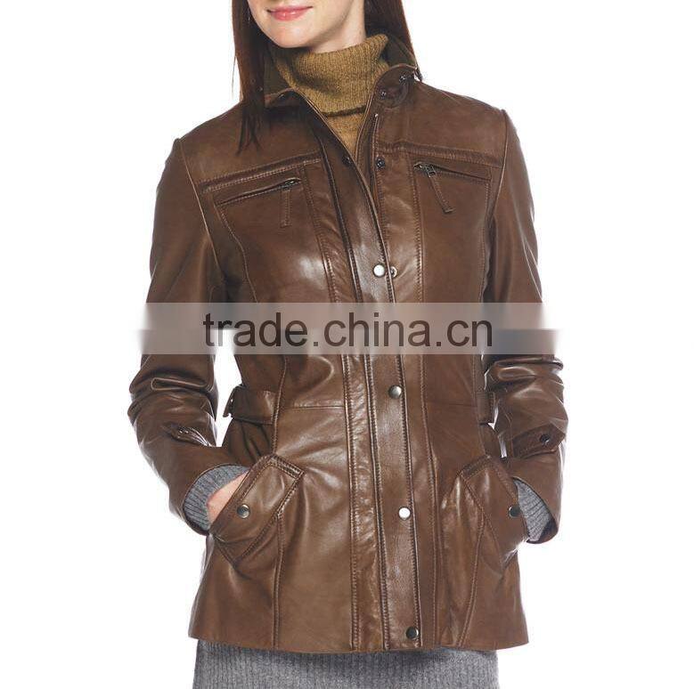 Short body Ladies leather jacket