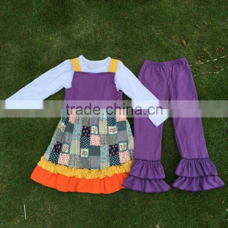 2016 new style Halloween black and orange pumpkin tunic and triple ruffle pant clothing sets bulk wholesale kids fall clothing