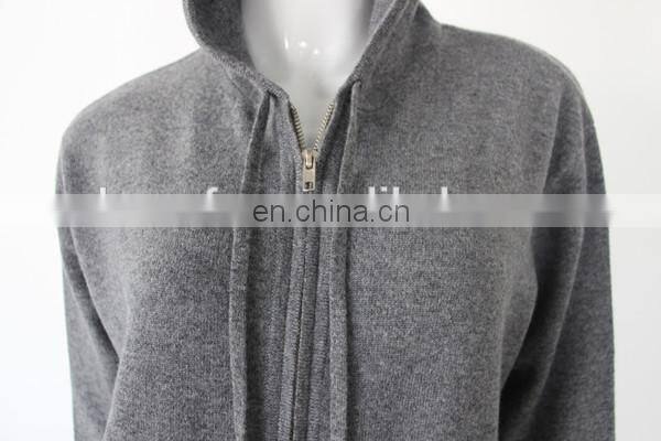 100% pure cashmere women's grey hoodie zipper cardigan sweater