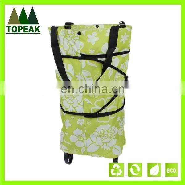 Eco-friendly 600D Oxford fabric foldable trolley 2 wheels shopping bag