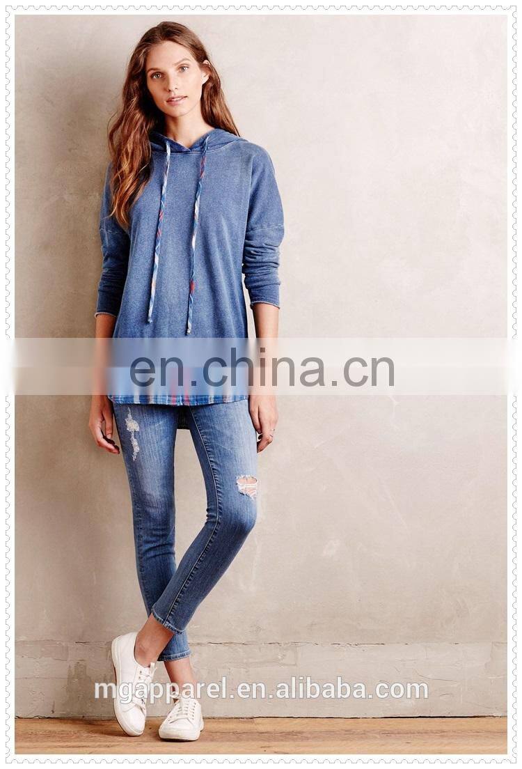 china wholesale women clothes layered plaid cotton jersey hoodie with flannel trim manufacturers