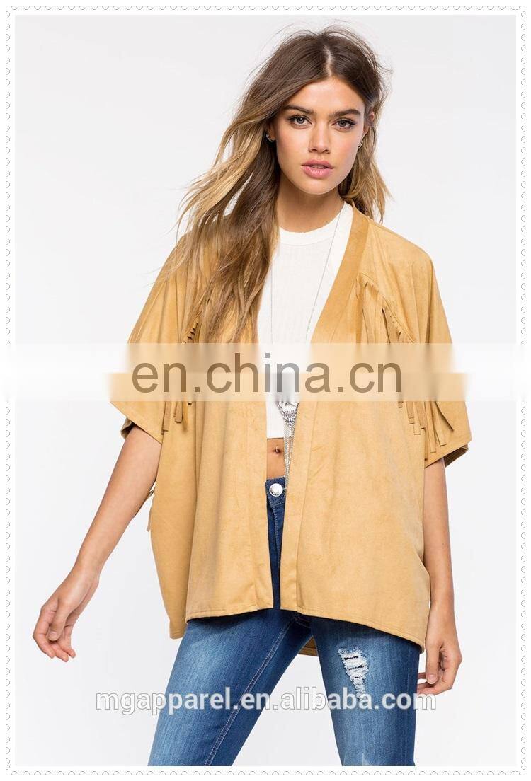 OEM high quality oversized half sleeves fringe faux suede jacket