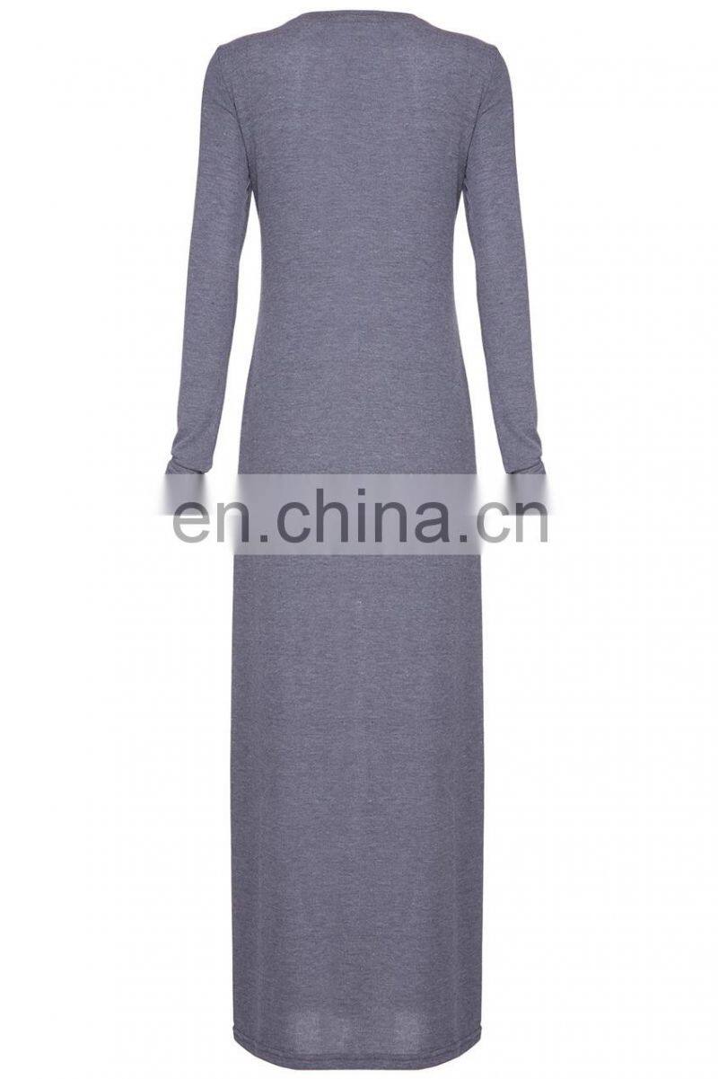 CHEFON Grey slim fit jersey maxi dress long sleeve