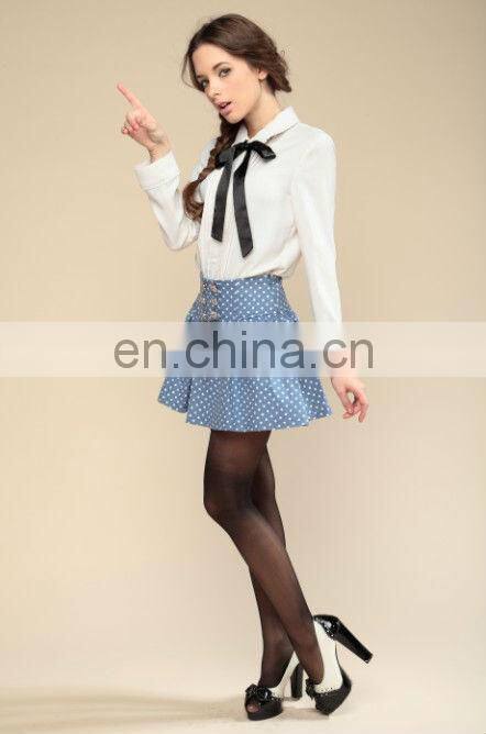 colledge style long sleeve shirt with spot printed mini skirt suits