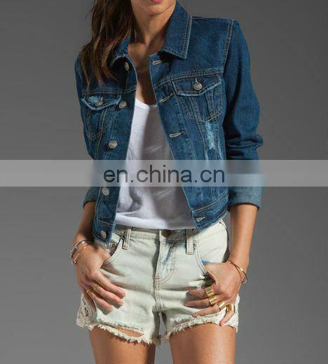 Wholesale long sleeve Denim Jacket button wash light blue oversize women denim jacket