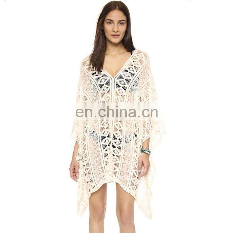 White Knitted Beach Cover up dress Tunic Long Pareos Bikinis Beach Dress Cover UP Swim Cover up Beachwear