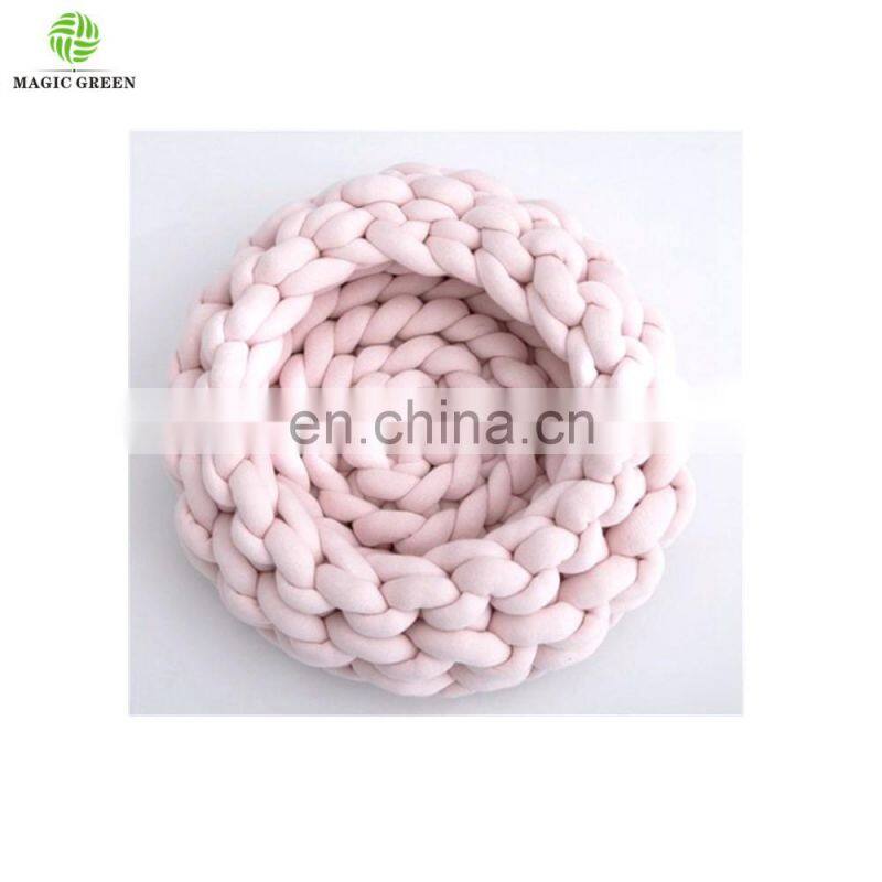 12 colors stock 100% COTTON SEAMLESS D2-3cm machine washable roving yarn filled tube braid hand knit pet plaid house bed
