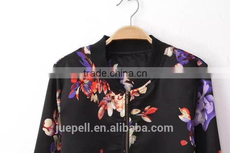 OEM clothing plus size flower printed casual women bomer jacket