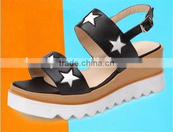 2016 new design comfortable ladies female woman high heel platform genuine cow leather sandals with stars decoration
