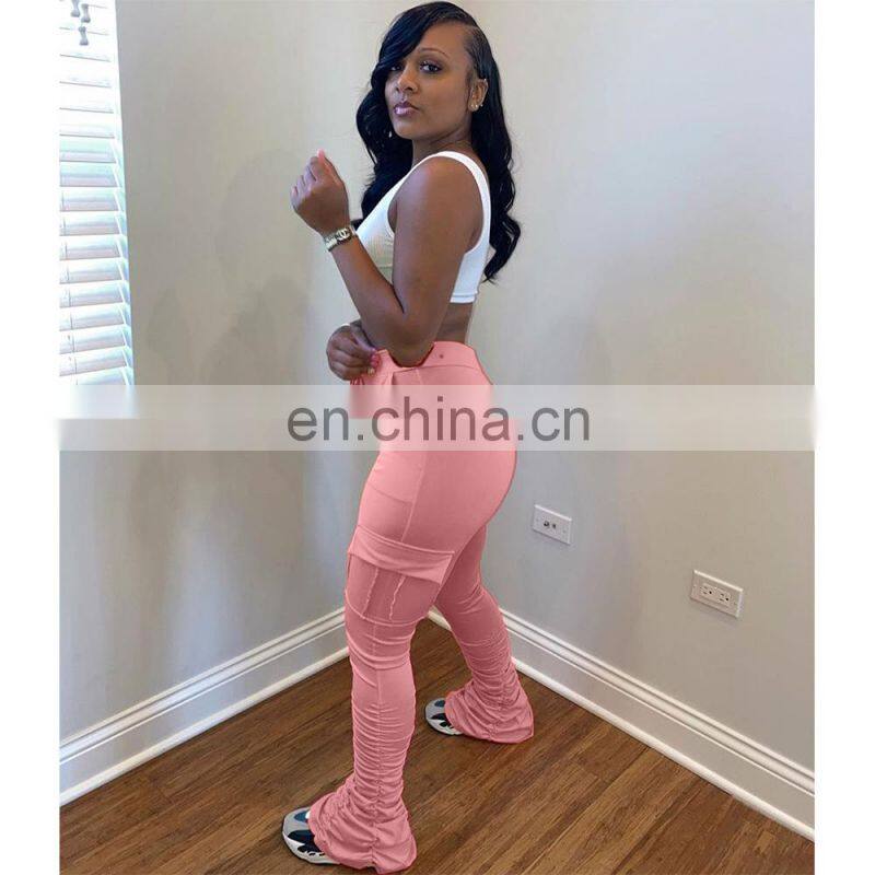 Amazon Hot 2021 European and American casual cotton blended skinny trousers flared mid-waist casual pants