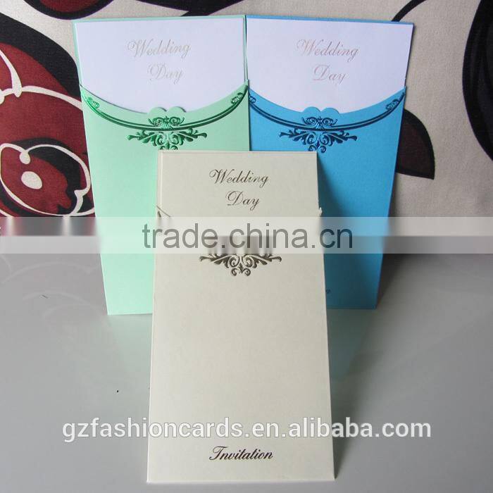 Nice Color Pocket with Envelope Embossed Marriage Invitation Card