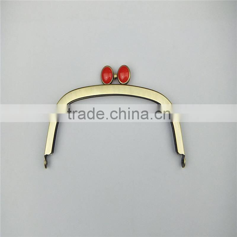 16*6.5cm antique brass metal purse frames red kiss clasp